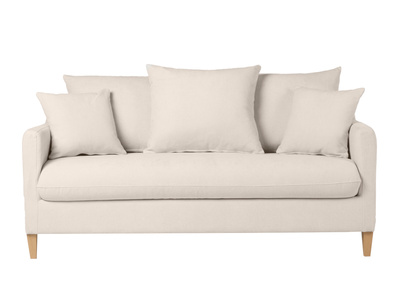 Divano letto scandinavo 3 posti in tessuto effetto velluto beige e legno chiaro LOUISE