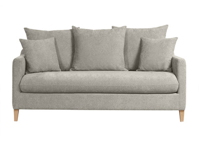 Divano letto scandinavo 3 posti in tessuto effetto velluto color talpa e legno chiaro LOUISE