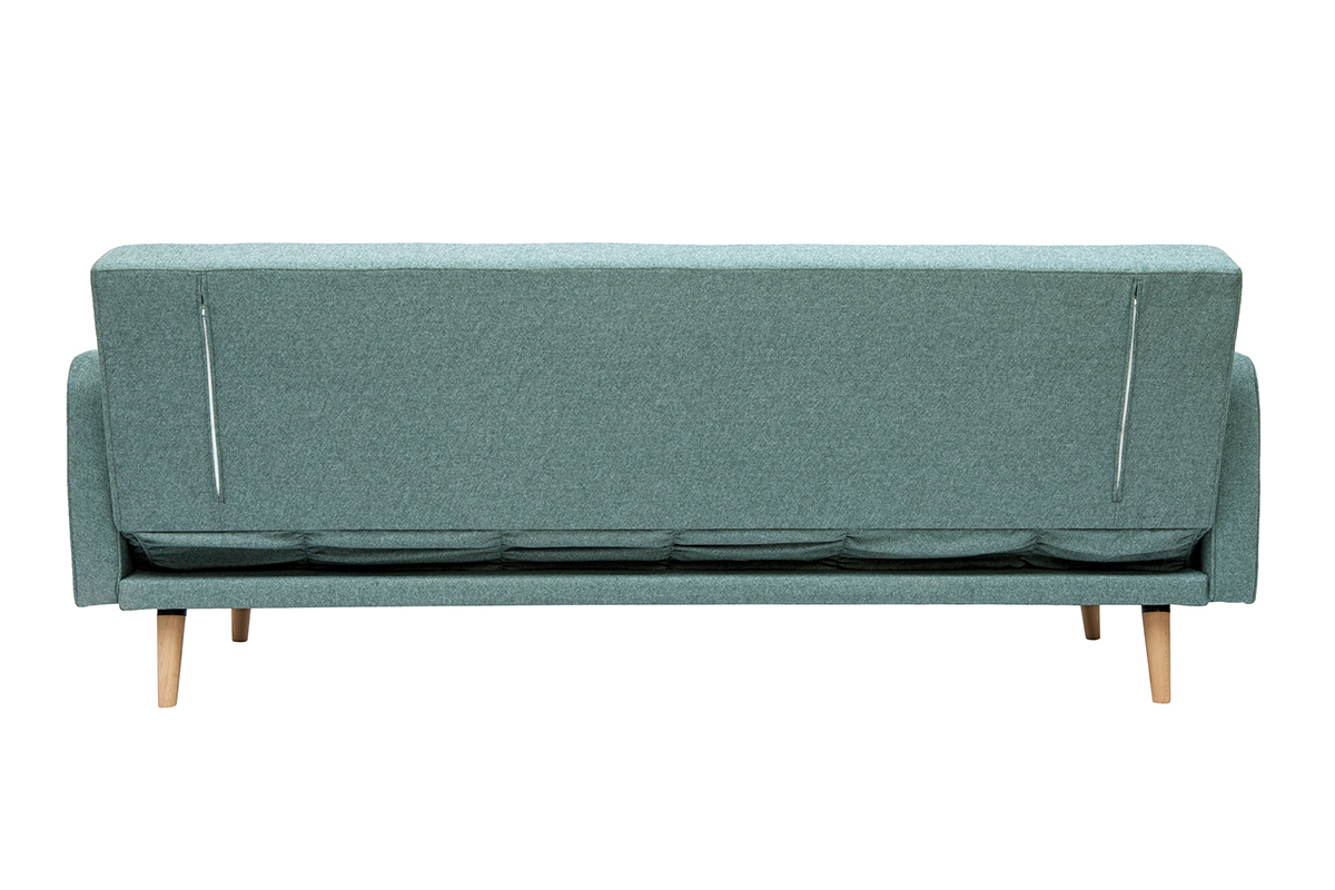 Divano letto scandinavo 3 posti in tessuto grigio verde e legno chiaro ULLA