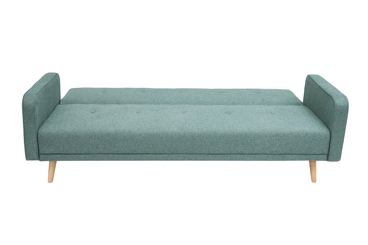 Divano letto scandinavo 3 posti in tessuto grigio verde e legno chiaro ULLA