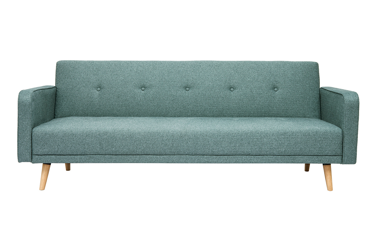 Divano letto scandinavo 3 posti in tessuto grigio verde e legno chiaro ULLA