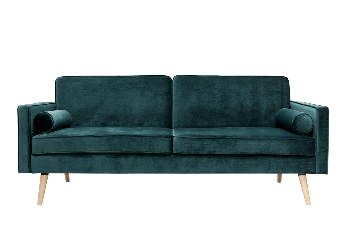 Divano letto scandinavo 3 posti velluto blu petrolio MOORE