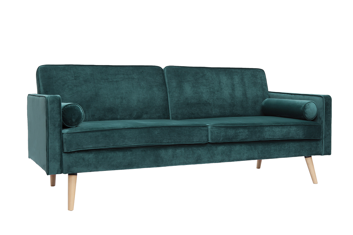 Divano letto scandinavo 3 posti velluto blu petrolio MOORE