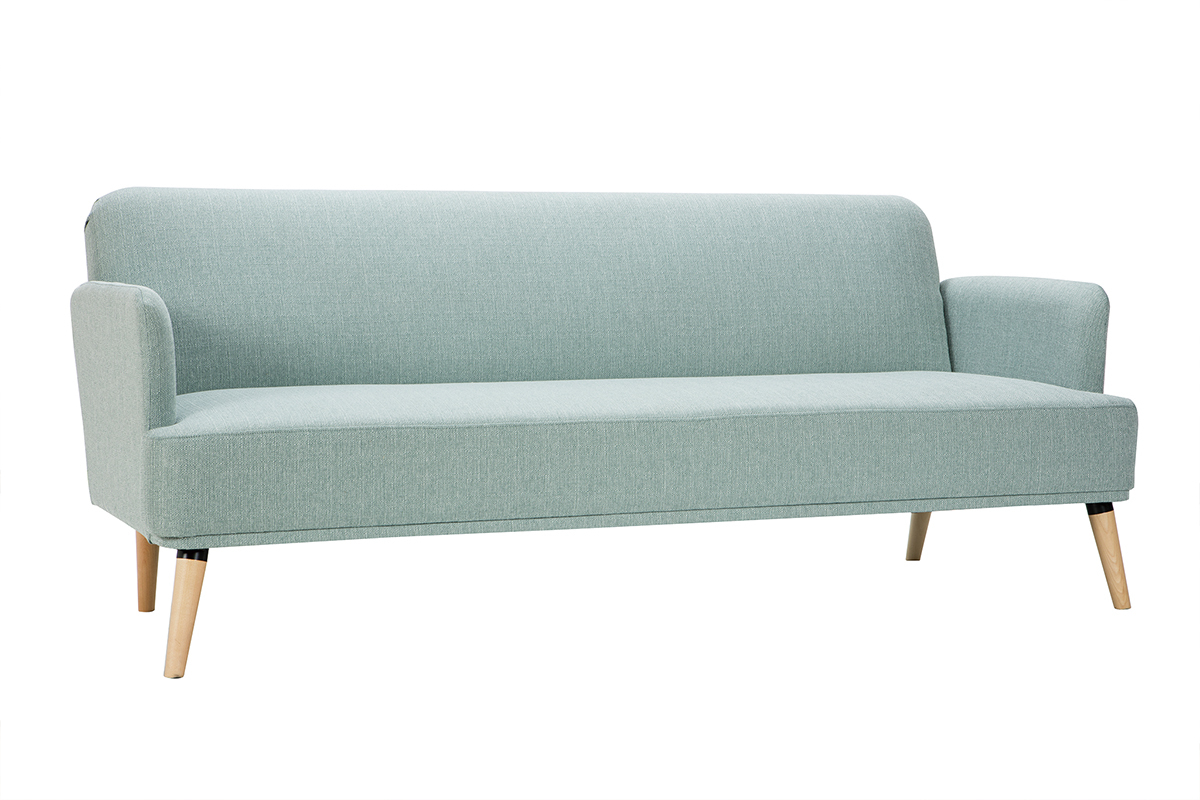 Divano letto scandinavo 3 posti verde laguna e legno chiaro JAGGER