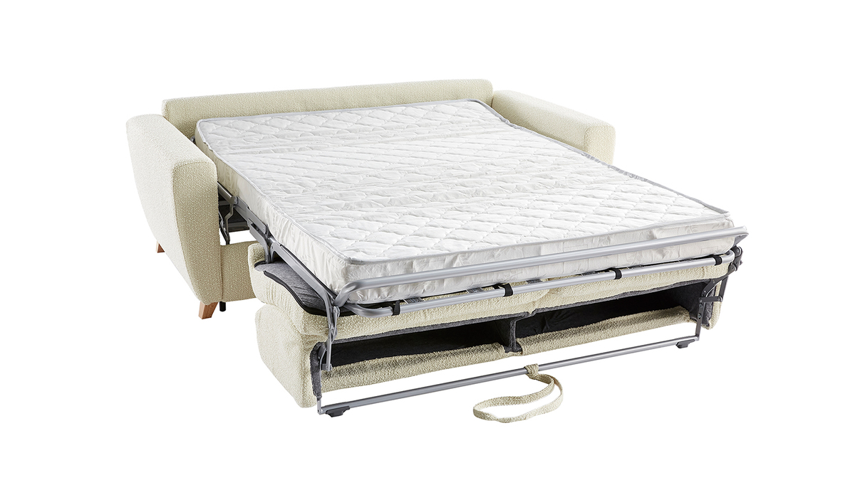Divano letto scandinavo effetto lana boucl cru con materasso L140 cm E12 cm GRAHAM