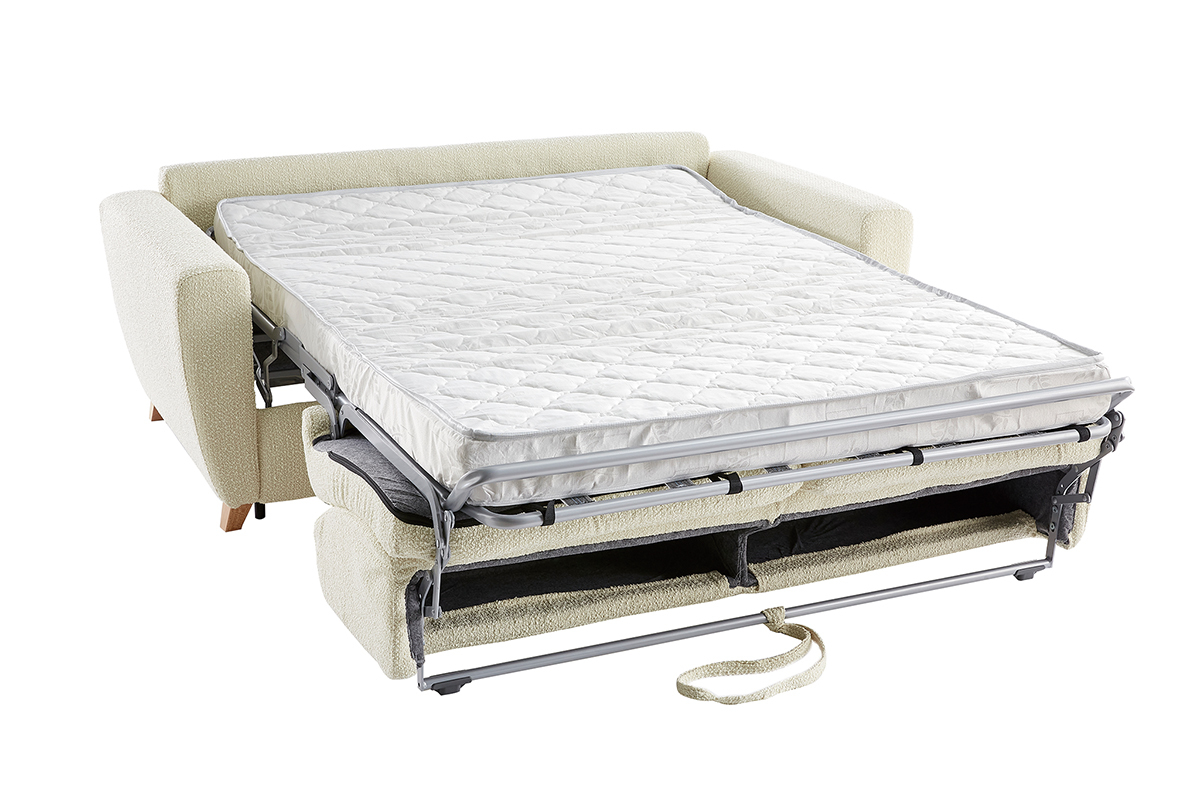 Divano letto scandinavo effetto lana boucl cru con materasso L140 cm E12 cm GRAHAM