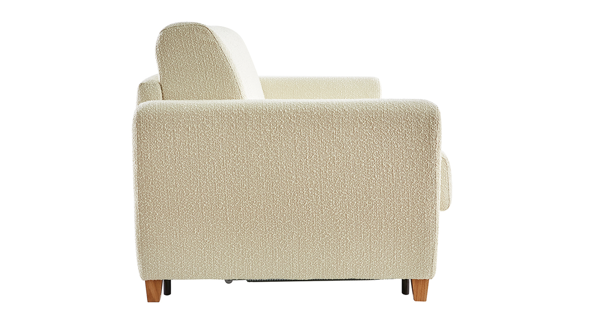 Divano letto scandinavo effetto lana boucl cru con materasso L140 cm E12 cm GRAHAM