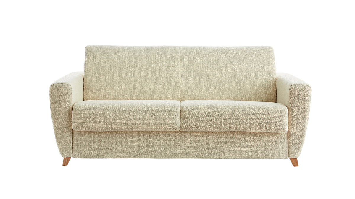 Divano letto scandinavo effetto lana boucl cru con materasso L140 cm E12 cm GRAHAM