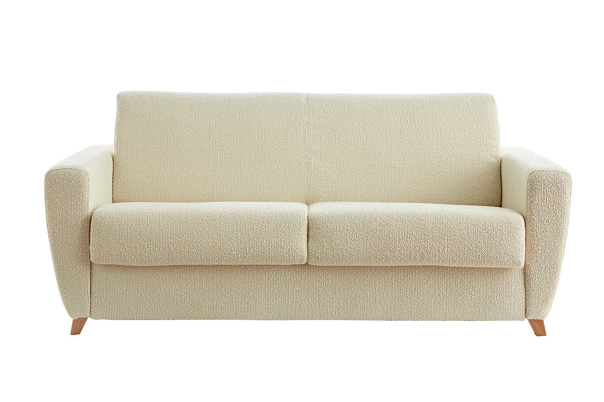 Divano letto scandinavo effetto lana boucl cru con materasso L140 cm E12 cm GRAHAM