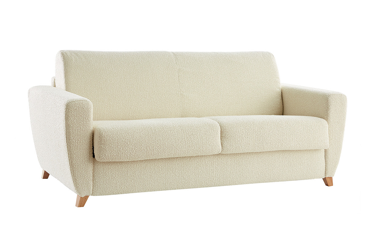 Divano letto scandinavo effetto lana boucl cru con materasso L140 cm E12 cm GRAHAM