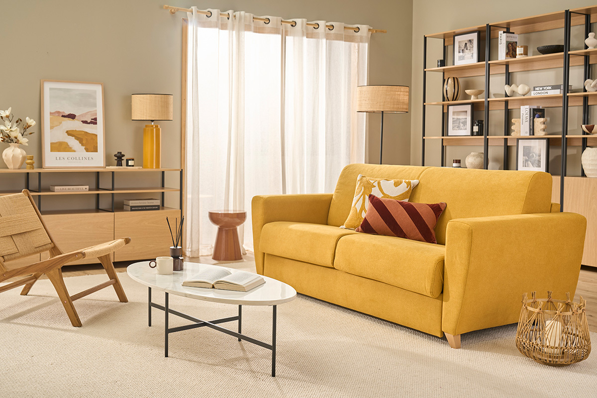 Divano letto scandinavo giallo senape GRAHAM