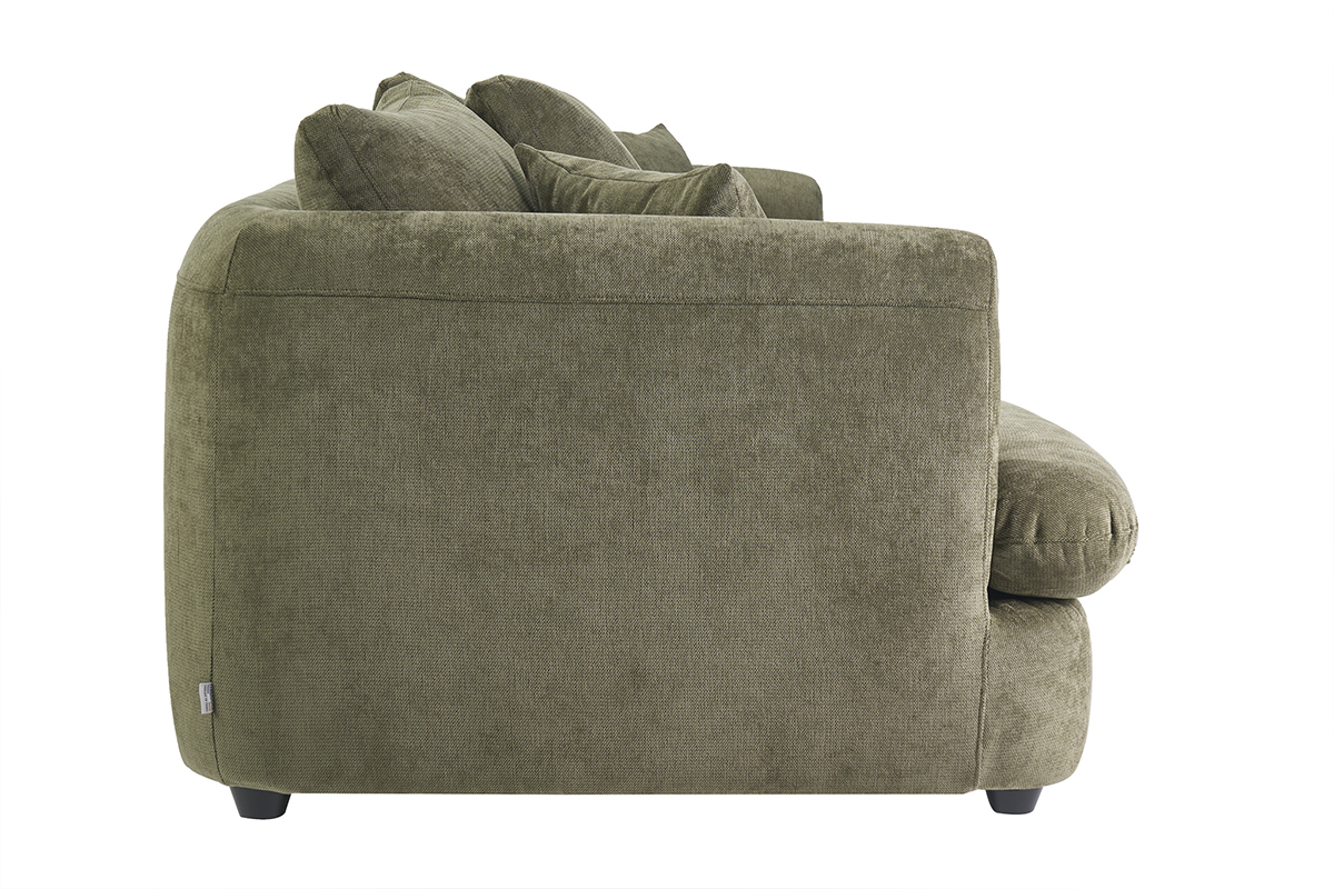 Divano letto sfoderabile verde kaki vista laterale con cuscini