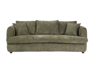 Divano letto sfoderabile 3-4 posti dal design a fagiolo in tessuto effetto velluto testurizzato verde kaki SACHA