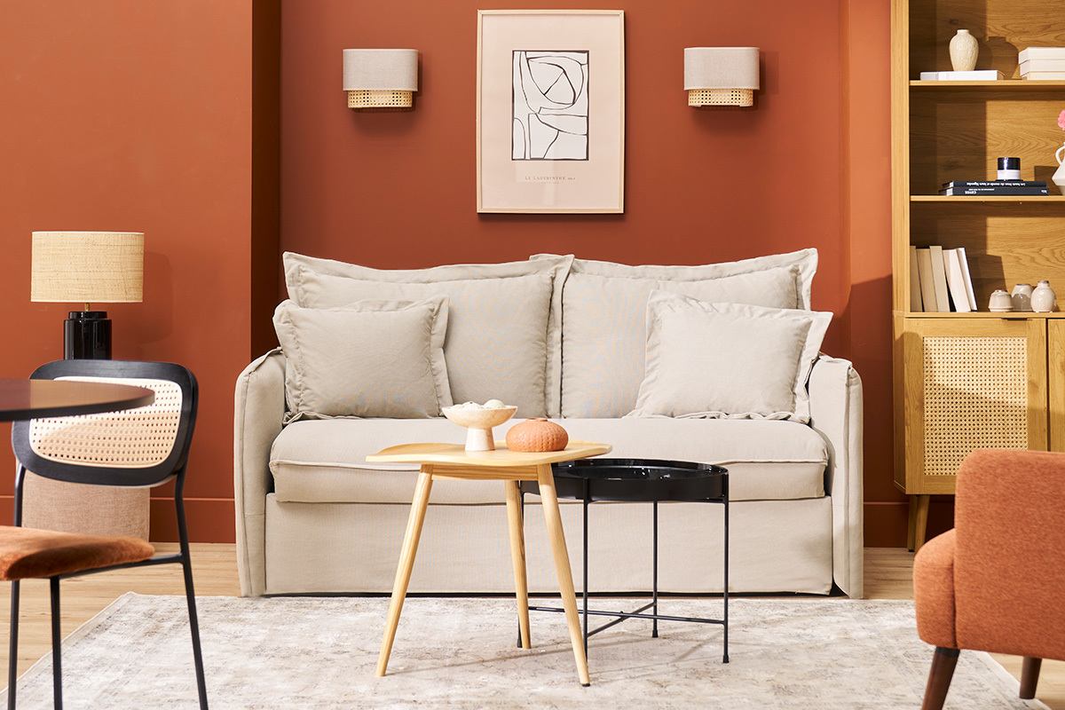 Divano letto sfoderabile in cotone beige ALDO