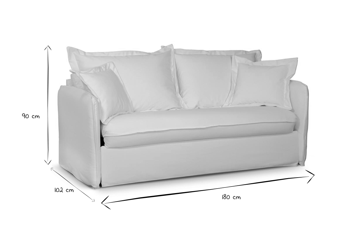 Divano letto sfoderabile in cotone bianco crema ALDO