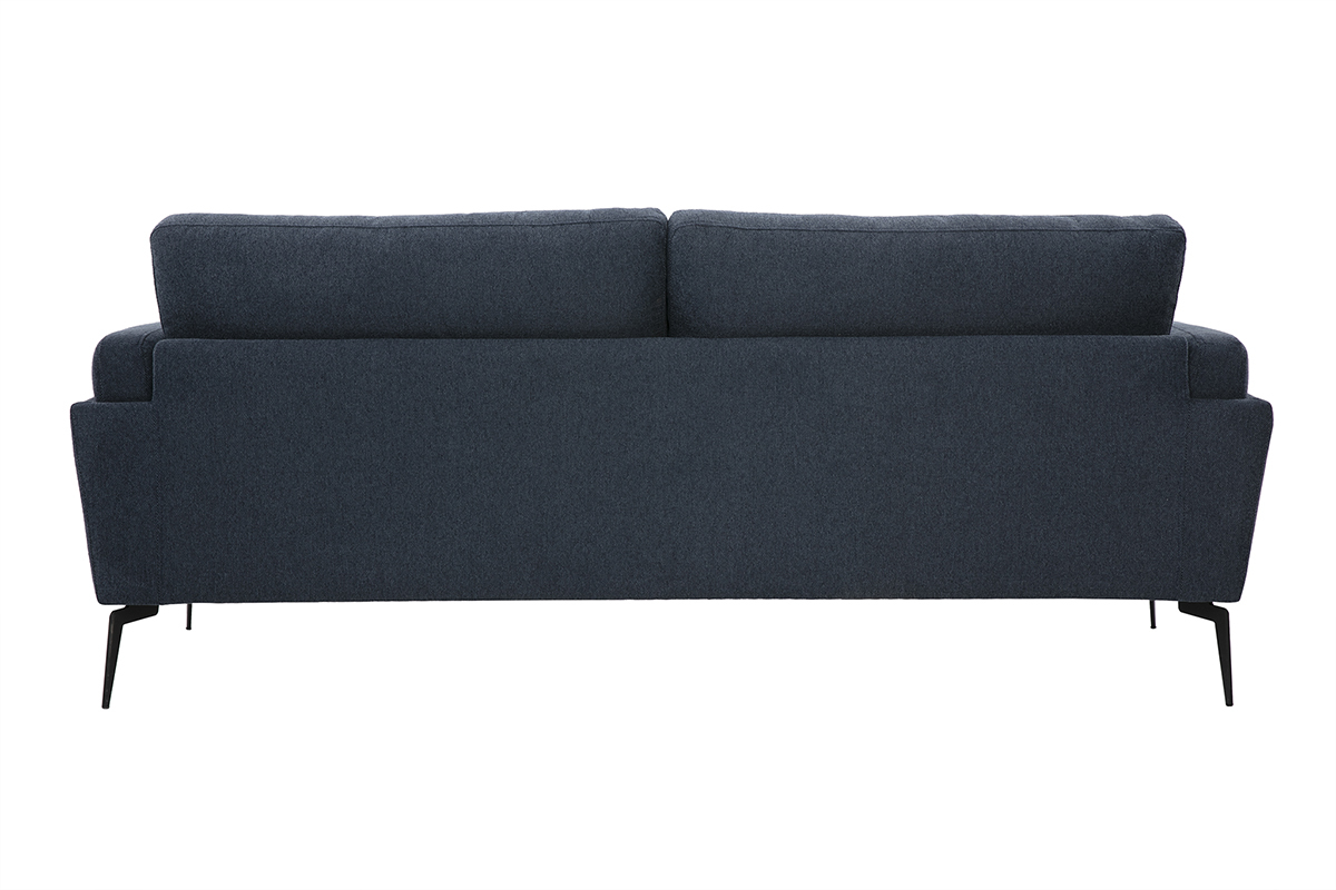 Divano moderno a 3 posti in tessuto effetto velluto blu scuro e metallo nero MOSCO
