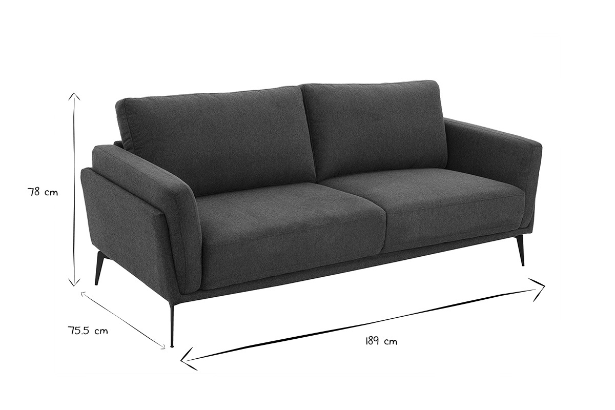 Divano moderno a 3 posti in tessuto effetto velluto blu scuro e metallo nero MOSCO