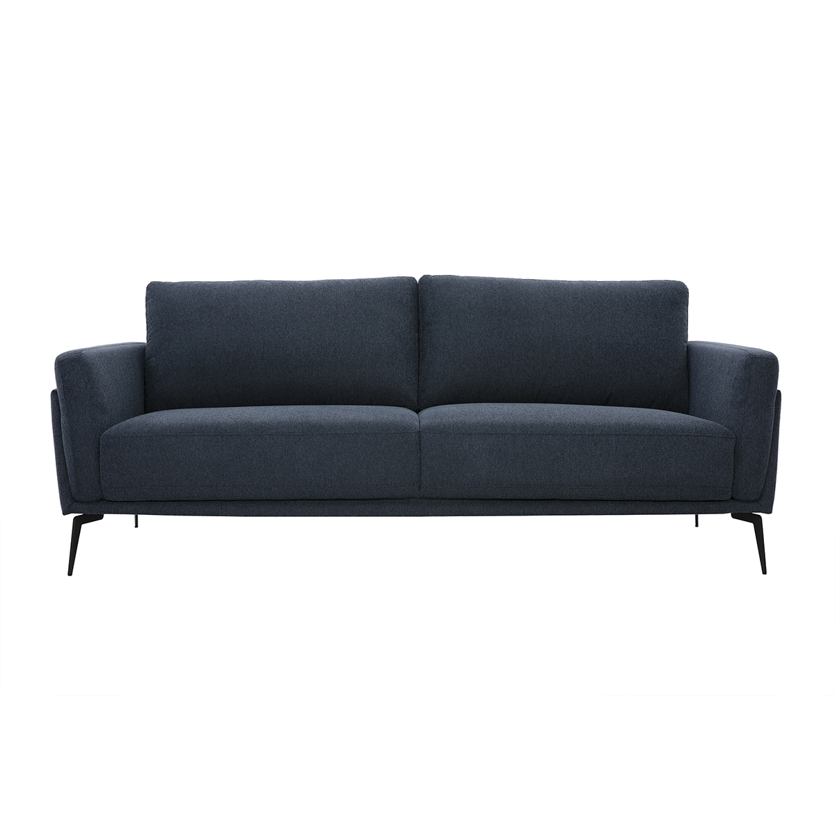 Divano moderno a 3 posti in tessuto effetto velluto blu scuro e metallo nero MOSCO