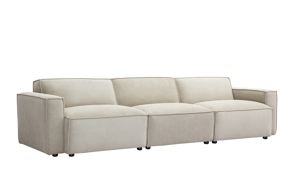 Divano modulabile 4 posti in tessuto effetto velluto testurizzato beige SPLIT