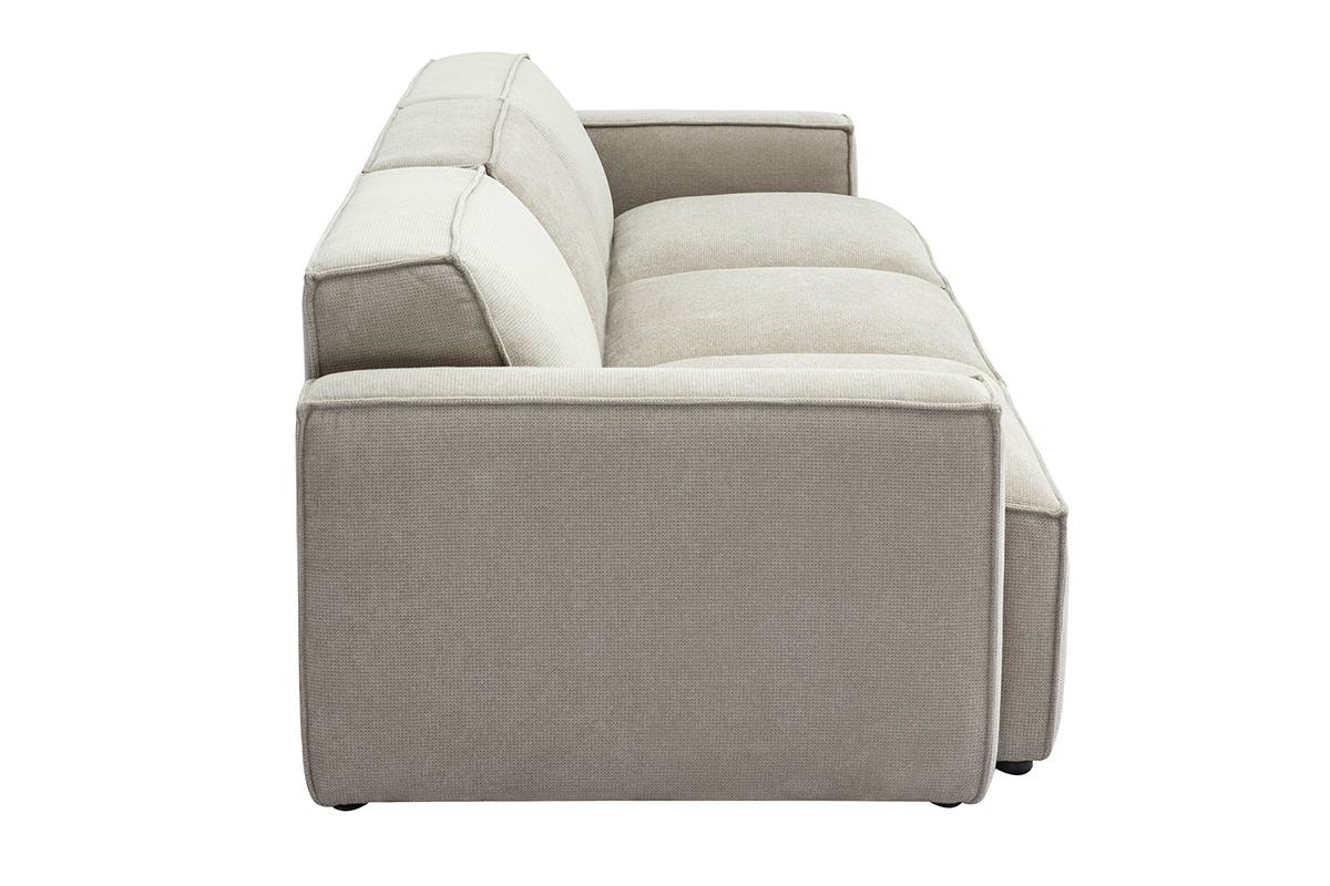 Divano modulabile 4 posti in tessuto effetto velluto testurizzato beige SPLIT