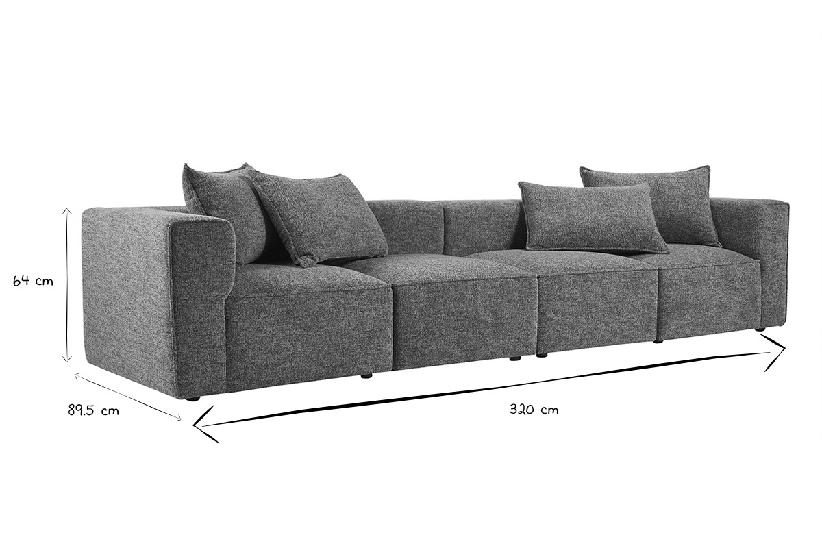 Divano modulabile 5 posti in tessuto melange grigio scuro KERRY