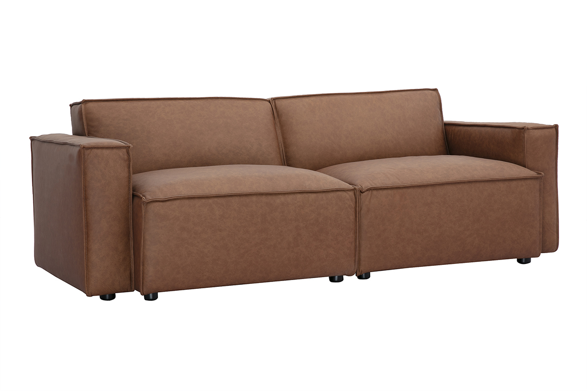 Divano modulabile vintage 3 posti in pelle marrone SPLIT