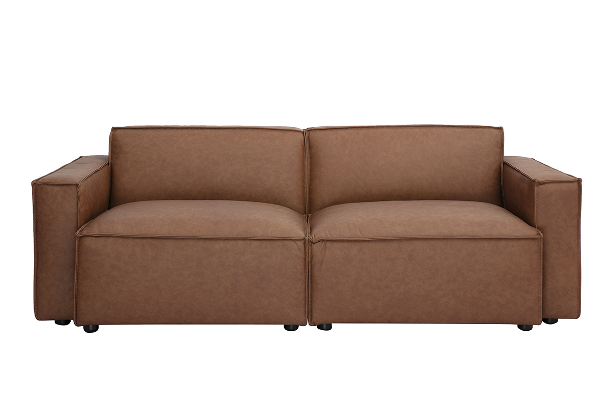 Divano modulabile vintage 3 posti in pelle marrone SPLIT