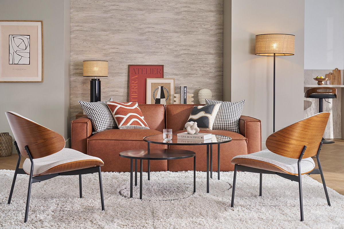 Divano modulabile vintage 3 posti in pelle marrone SPLIT