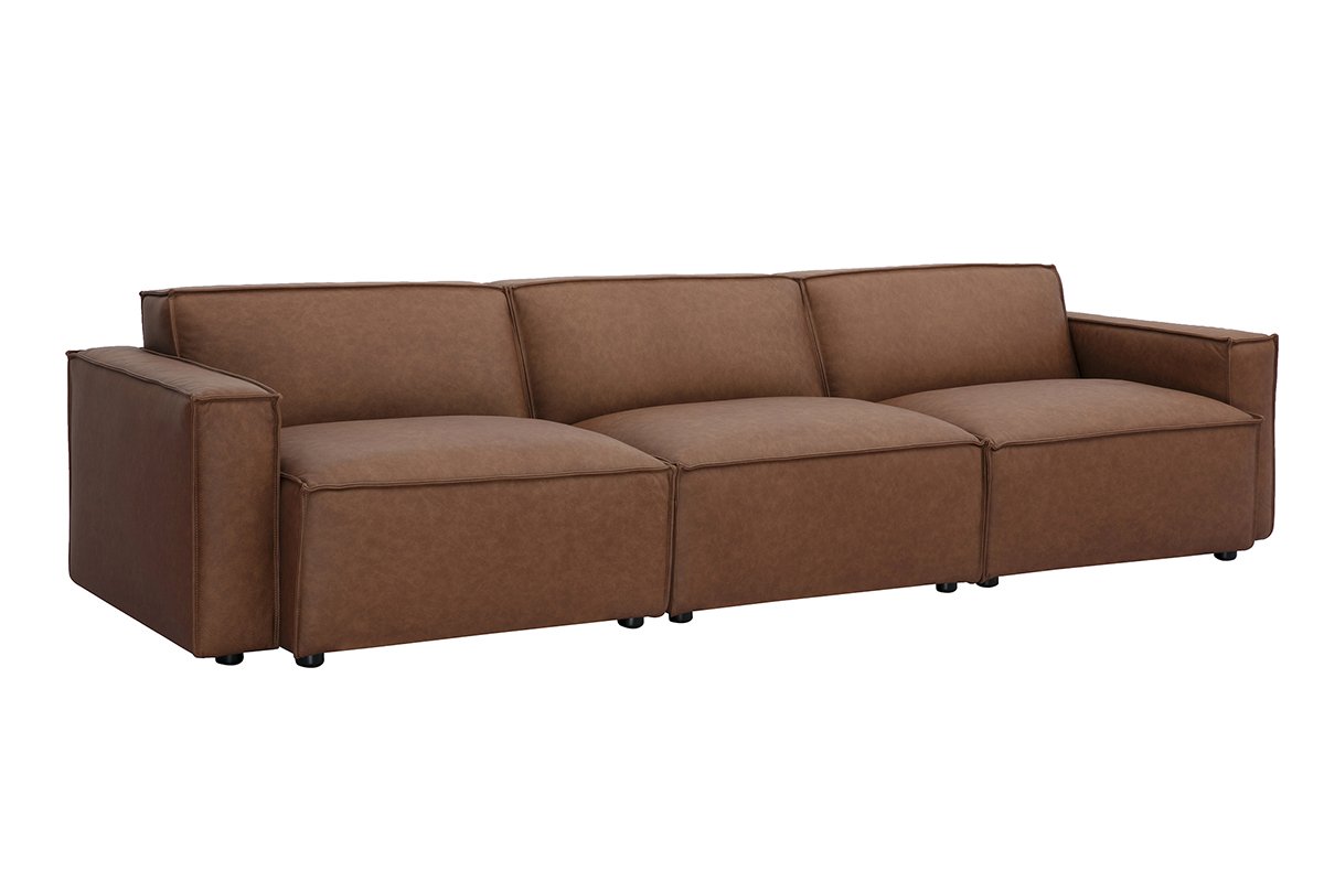 Divano modulabile vintage 4 posti in pelle marrone SPLIT