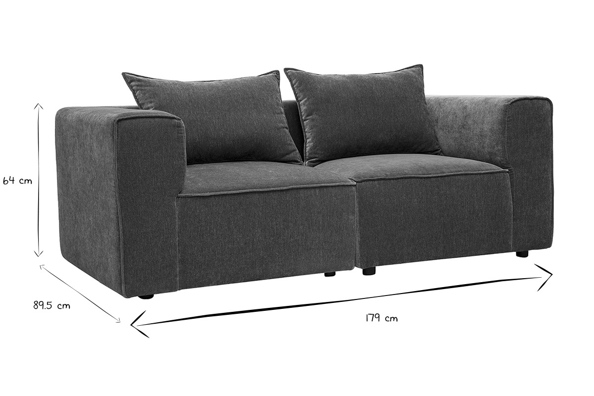 Dimensioni del divano modulare 2 posti: 89,5 cm di profondit�, 179 cm di larghezza, 64 cm di altezza.