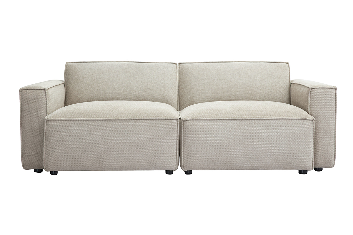 Divano modulare 3 posti in tessuto effetto velluto testurizzato beige SPLIT