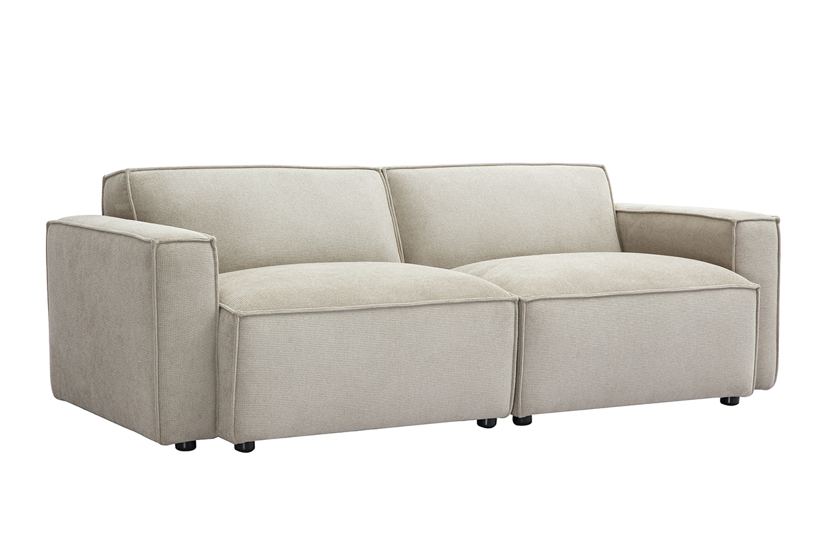 Divano modulare 3 posti in tessuto effetto velluto testurizzato beige SPLIT