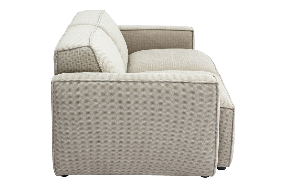 Divano modulare 3 posti in tessuto effetto velluto testurizzato beige SPLIT