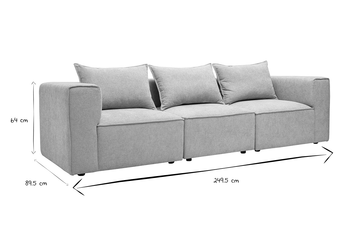 Dimensioni del divano modulare KERRY a 4 posti in bianco e nero, larghezza 249,5 cm, profondit� 89,5 cm, altezza 64 cm.