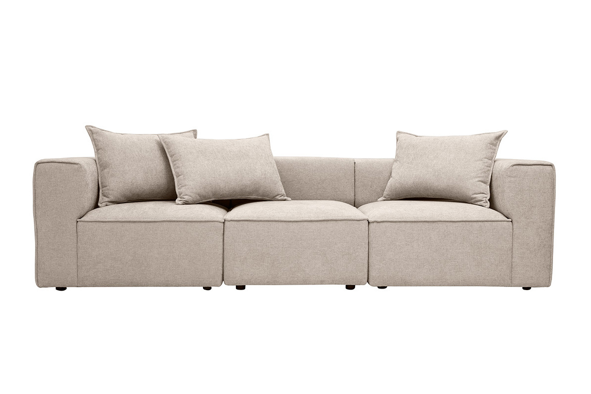 Divano modulare 4 posti in tessuto effetto velluto testurizzato beige KERRY