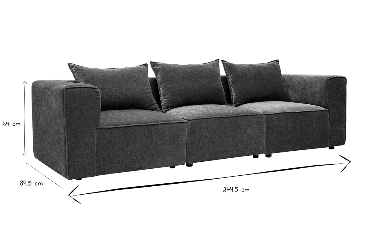 Dimensioni del divano modulare 4 posti KERRY in bianco e nero, L249,5 x P89,5 x H64 cm.