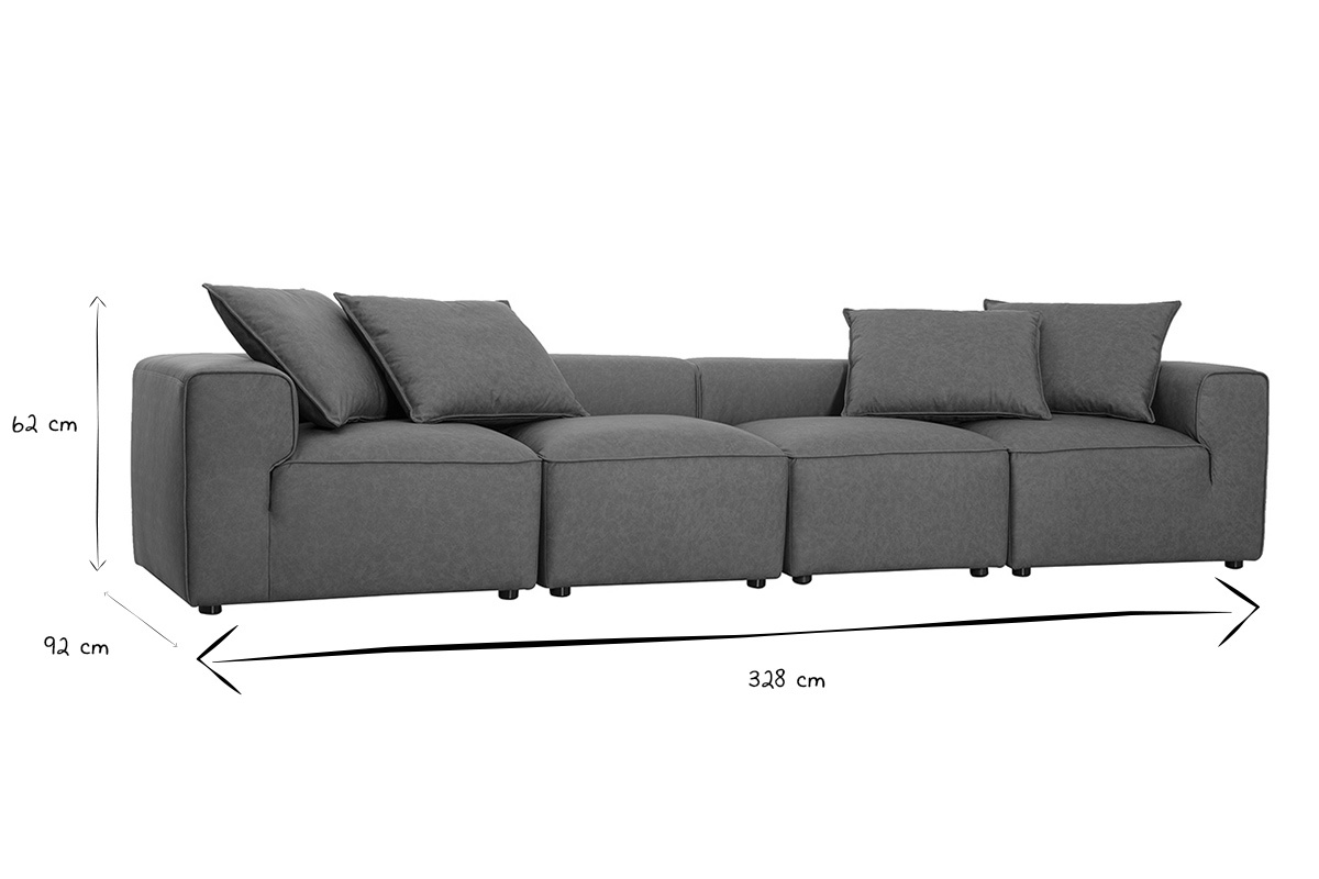 Dimensioni del divano modulare FERGUS: L328 x P92 x H62 cm in bianco e nero.