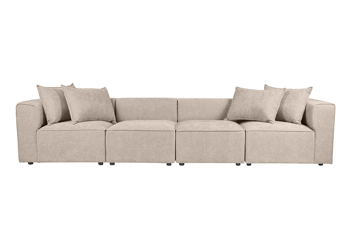 Divano modulare 5 posti in tessuto effetto velluto testurizzato beige, vista frontale