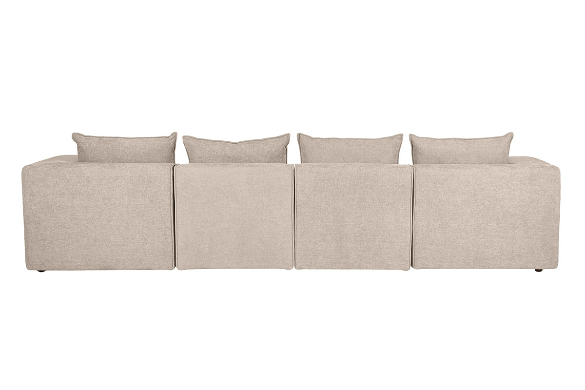 Divano modulare a 5 posti in tessuto effetto velluto testurizzato beige, vista da dietro