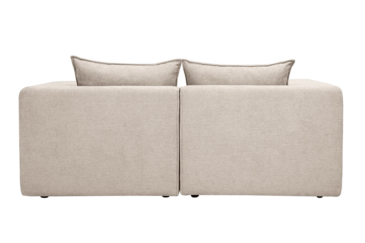 Divano modulare a 2 posti in tessuto beige, vista posteriore con cuscini