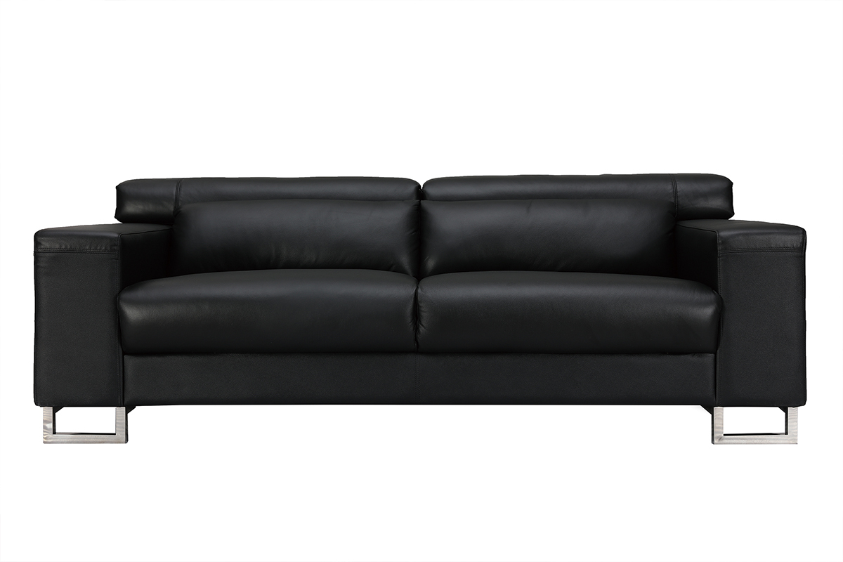 Divano nero in pelle design 3 posti con poggiatesta relax ARIZONA