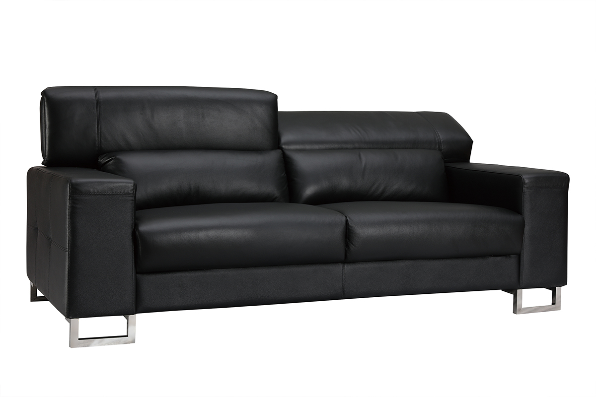 Divano nero in pelle design 3 posti con poggiatesta relax ARIZONA