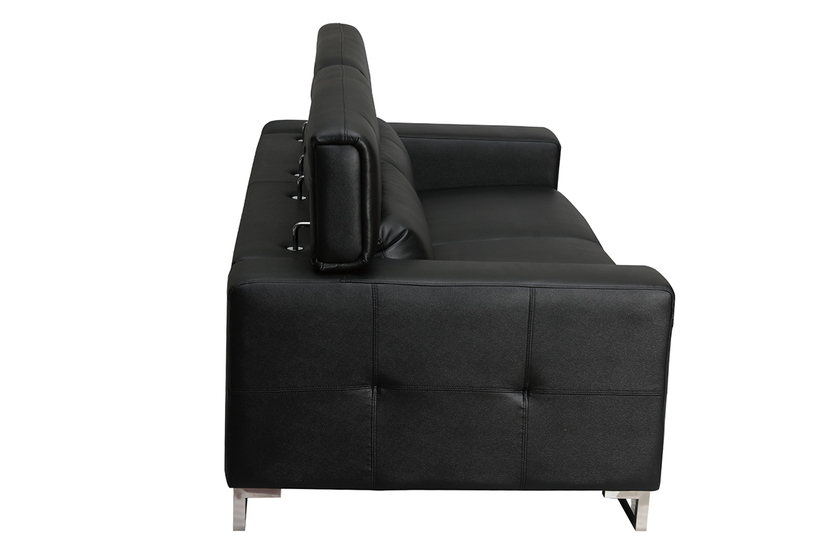 Divano nero in pelle design 3 posti con poggiatesta relax ARIZONA