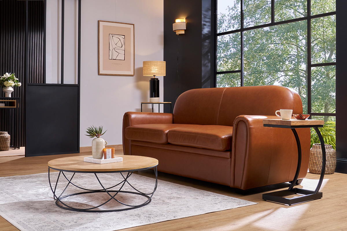 Divano pelle 3 posti vintage marrone CLUB