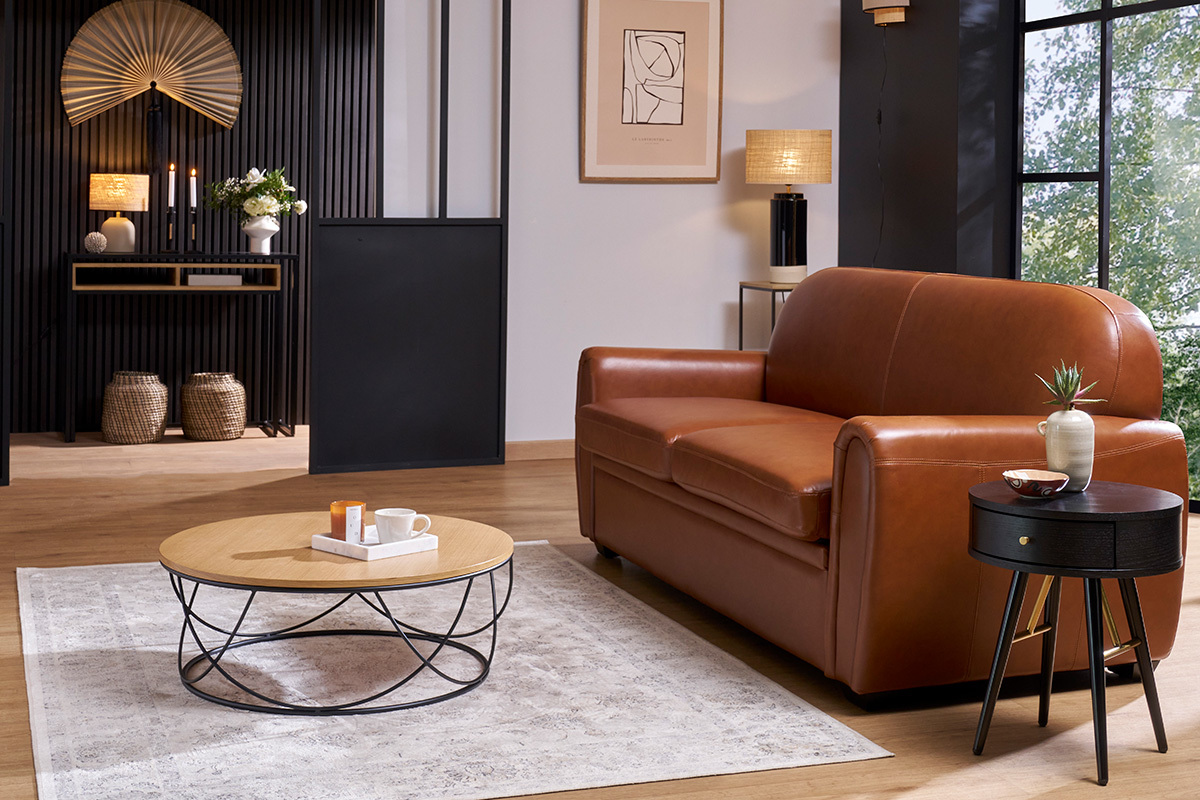 Divano pelle 3 posti vintage marrone CLUB