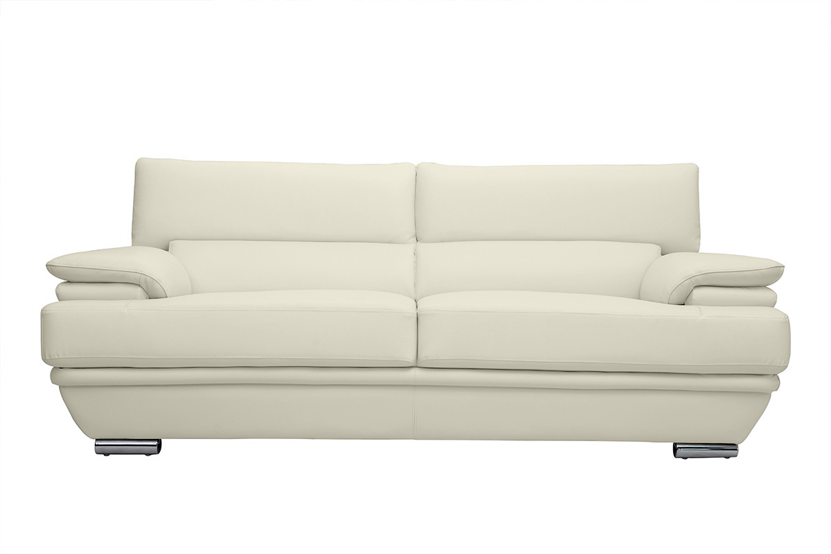 Divano pelle design 3 posti con poggiatesta reclinabile bianco EWING