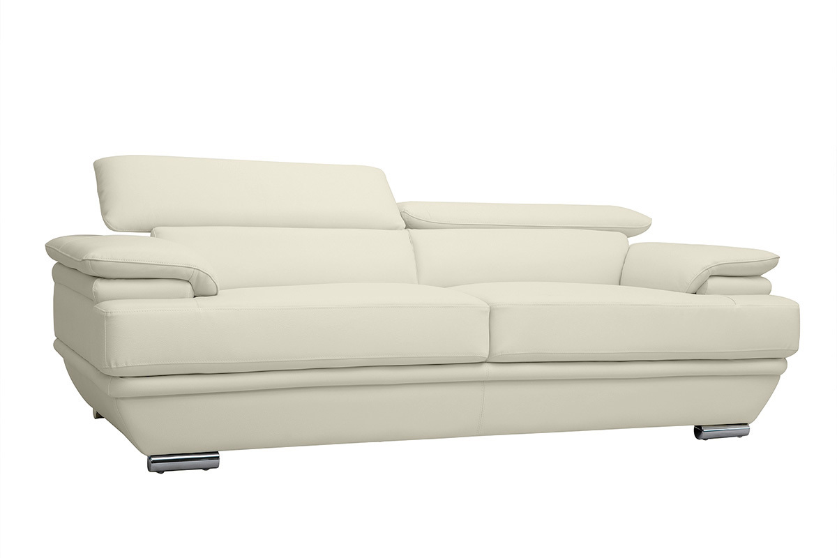 Divano pelle design 3 posti con poggiatesta reclinabile bianco EWING