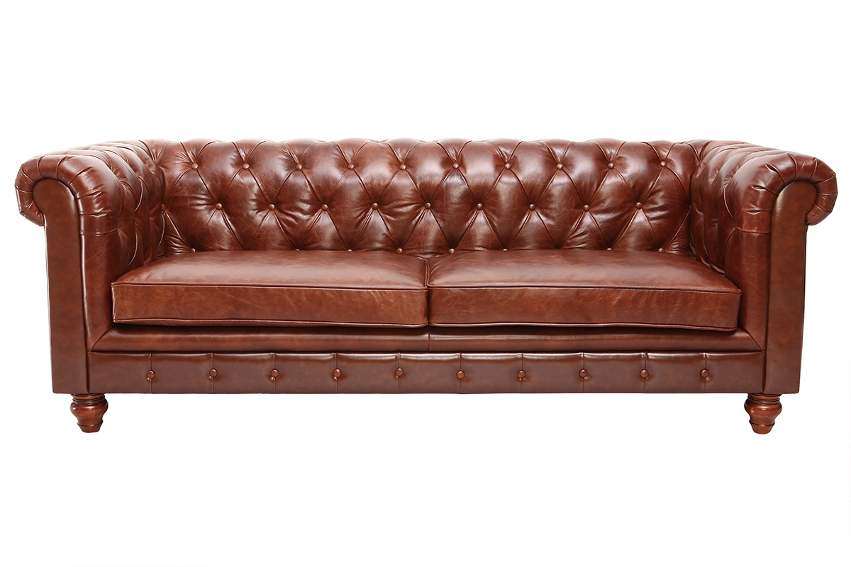 Divano pelle vintage 3 posti cioccolato CHESTERFIELD