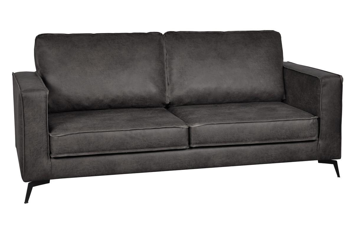 Divano pelle vintage nero 3 posti SONNY - pelle bovina ricostituita