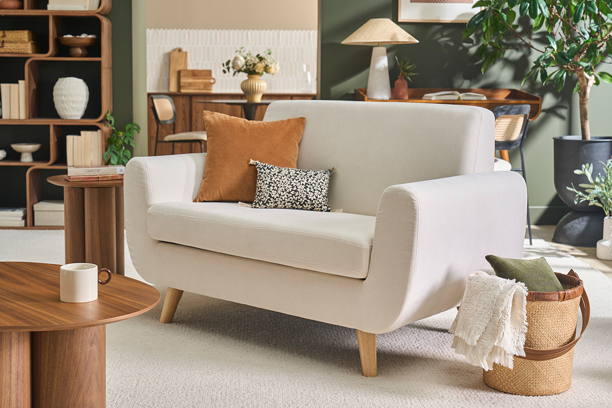 Divano scandinavo 2 posti beige e massello di hevea PURE